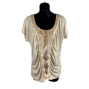 Apt 9 Sequined Taupe Tee, Size M